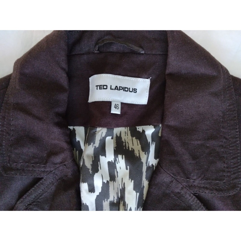 Ted Lapidus Blazer Linen Blend Belted Brown Womens Size FR 46 US 12 - Picture 5 of 10